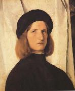 Lorenzo Lotto Young Man Before a White Curtain (mk45) oil painting on canvas